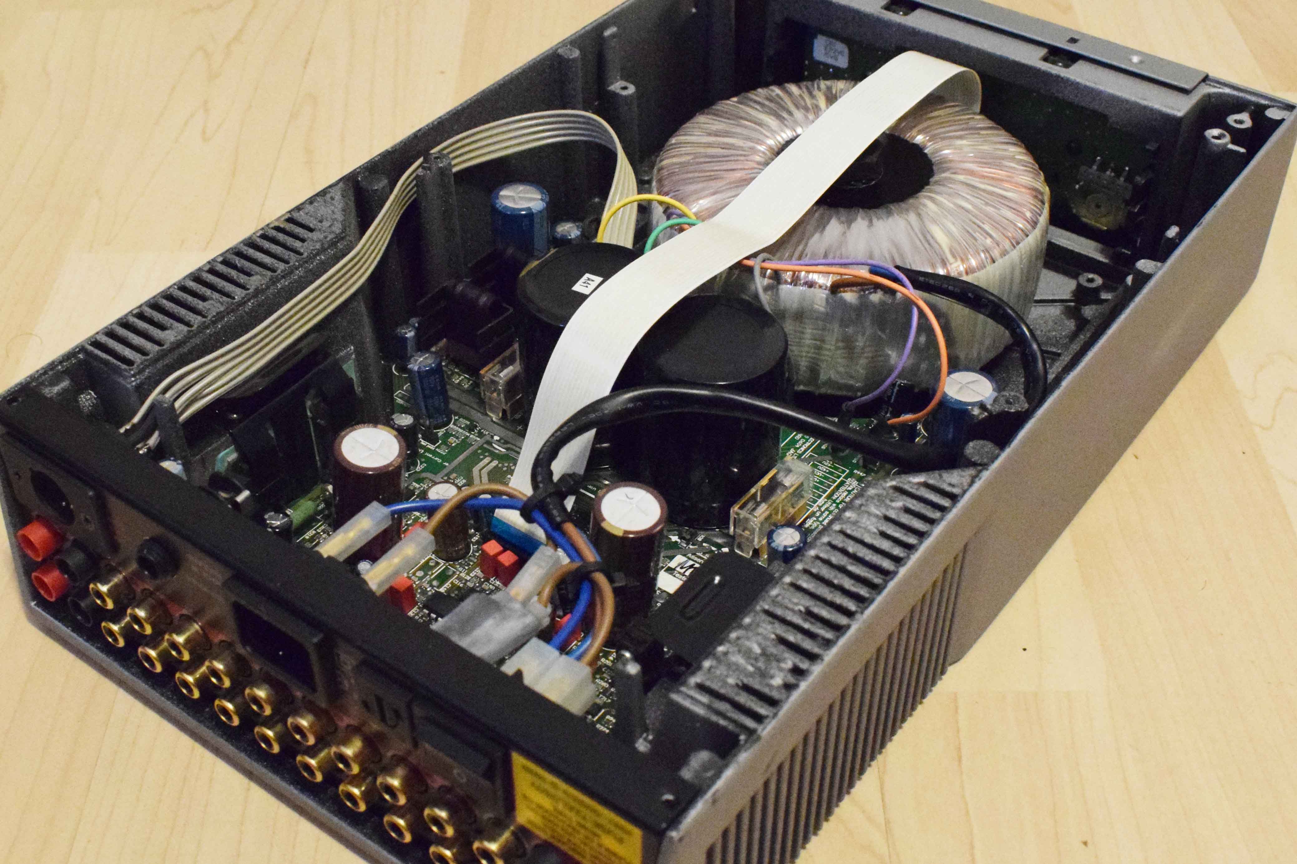 Image of amplifier internals after bottom cover has been removed.