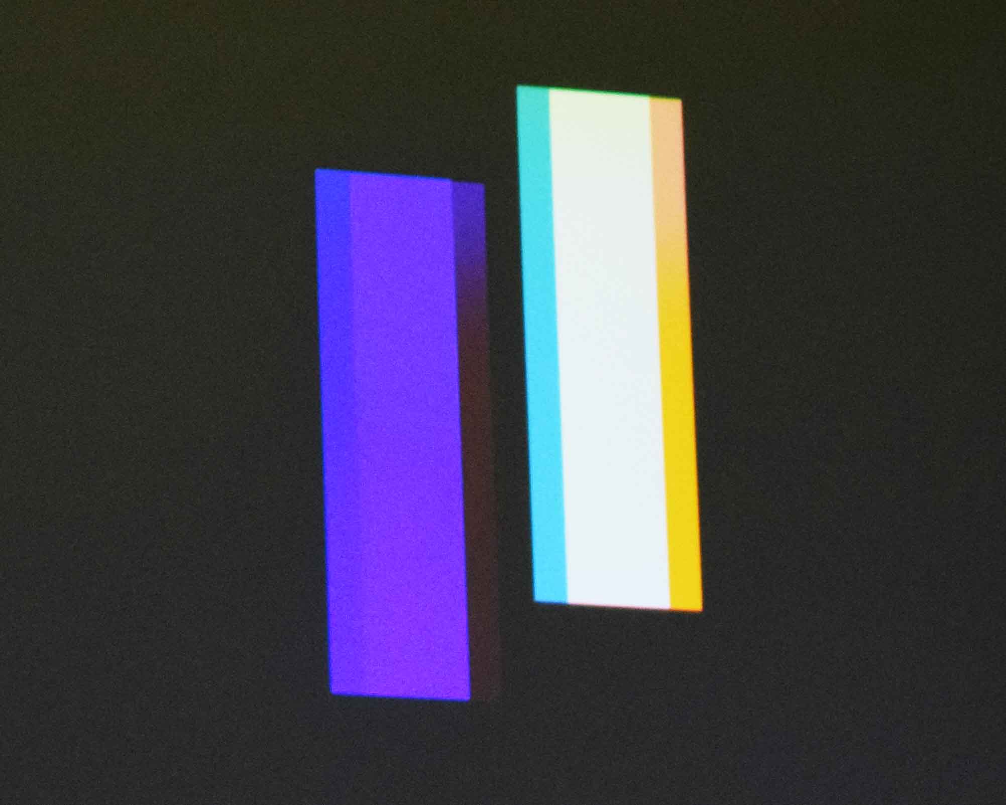 Image of rainbow effect generated by fast moving objects on screen.