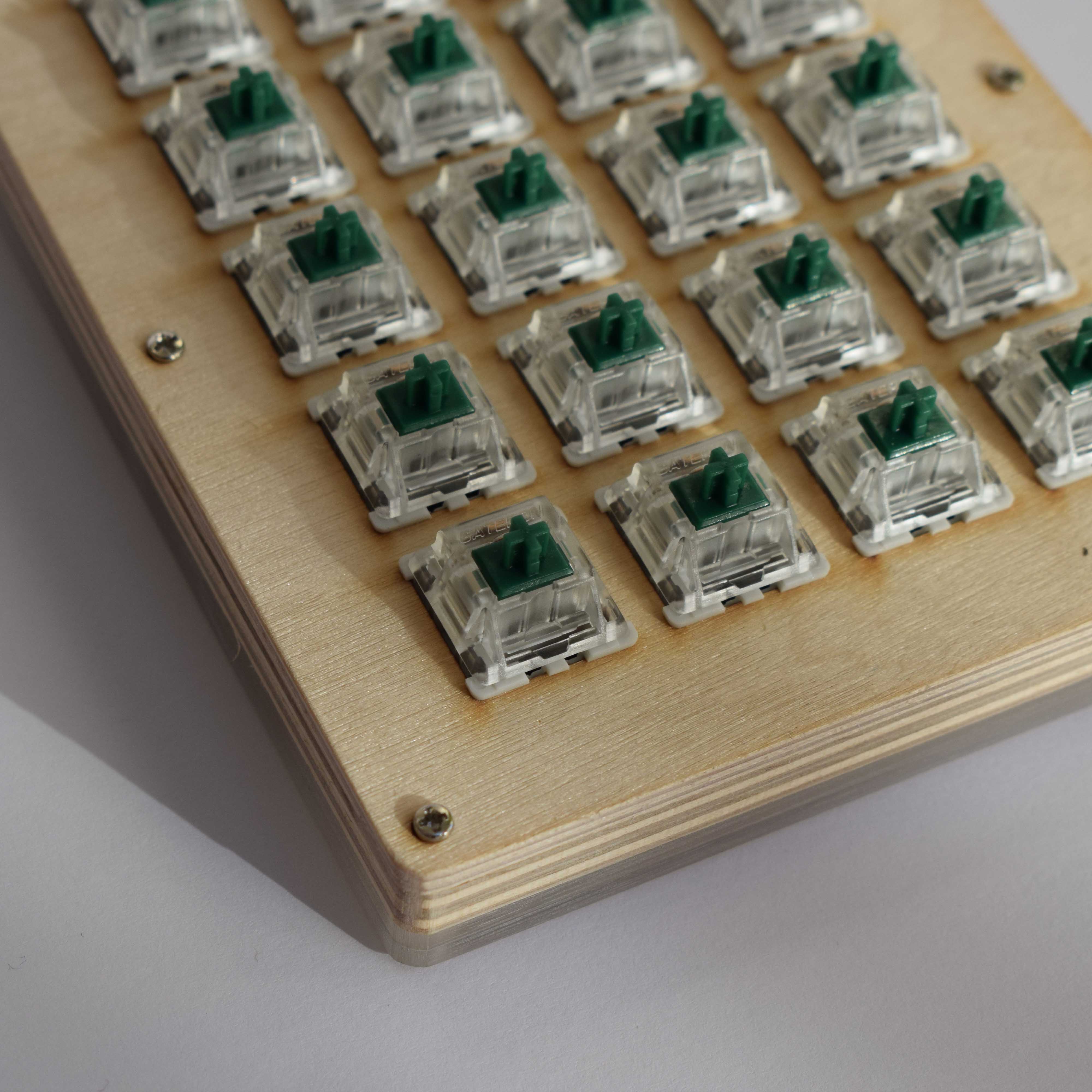 Mechanical keyboard with a wooden and acrylic case