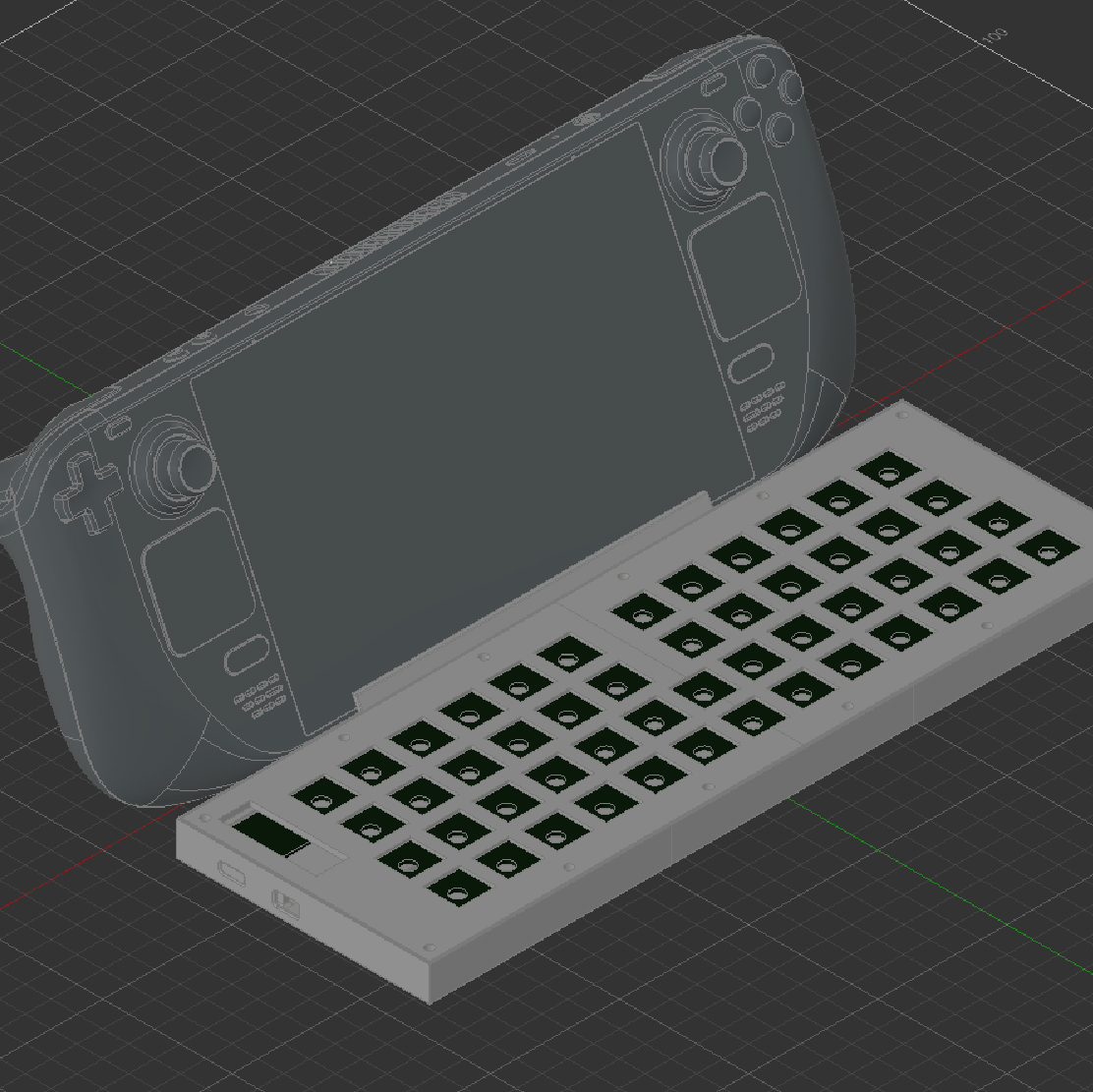 3D CAD model of the project which includes the stand, keyboard, and Steam Deck